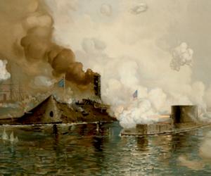 Sur la photo : La bataille entre le USS Monitor et le CSS Virginia (The Mariners’ Museum & Park)