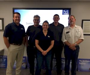 Pictured with Liz from L-R: Ron Aultman, Product Engineering Manager; Pete Cagle, IMF Molding Manager; Mark Vess, Quality Manager; and Sonny Denson, Pattern and Machine Shop Manager